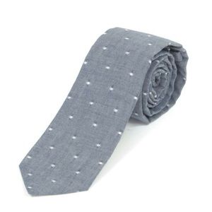 Men’s Blue Chambray Skinny Tie with Polka Dots Gilded Age NYC